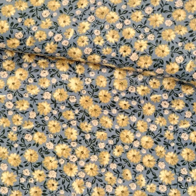 Tela de pana gris con flor amarilla tubo Tela de pana gris con flor amarilla tubo