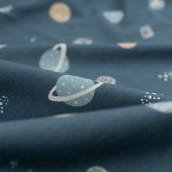 Tela de punto camiseta planetas detalle