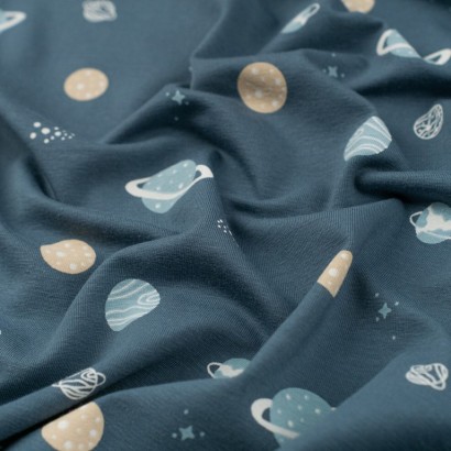 Tela de punto camiseta planetas textura