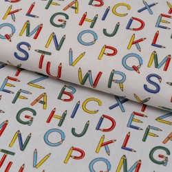 Tela de popelín letras de lápices lomo