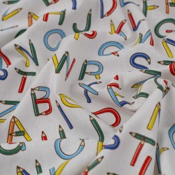 Tela de popelín letras de lápices textura