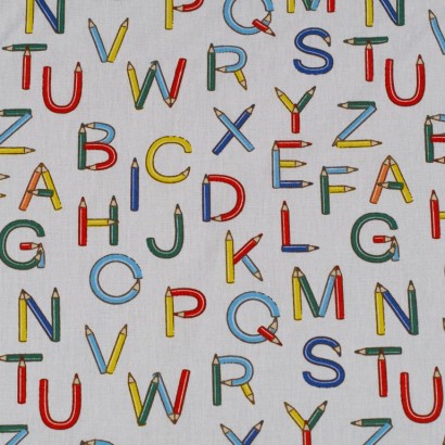 Tela de popelín letras de lápices lisa