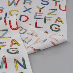 Tela de popelín letras de lápices revés