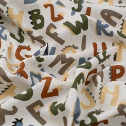 Tela de popelín letras de dinosaurios textura
