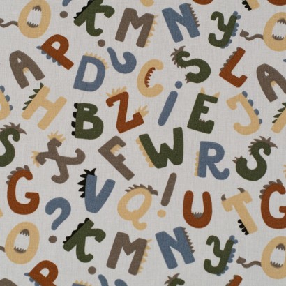 Tela de popelín letras de dinosaurios lisa