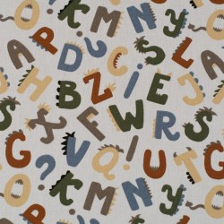 Tela de popelín letras de dinosaurios lisa