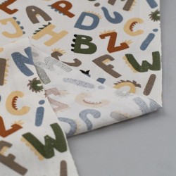 Tela de popelín letras de dinosaurios revés