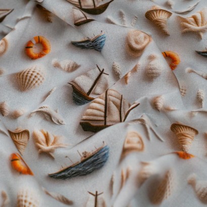 Tela ded popelín barcos en relieve textura