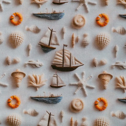 Tela ded popelín barcos en relieve lisa
