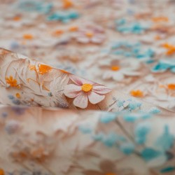 Tela de popelín flores en relieve detalle