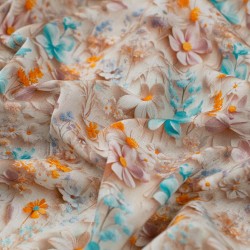 Tela de popelín flores en relieve textura