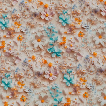 Tela de popelín flores en relieve lisa