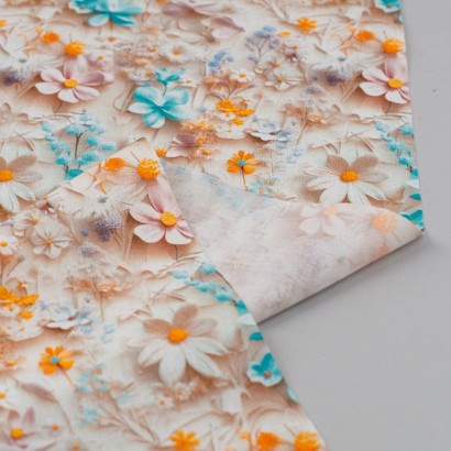 Tela de popelín flores en relieve revés