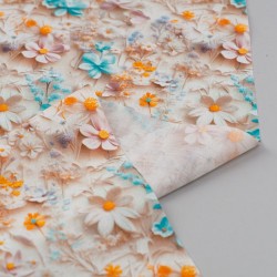Tela de popelín flores en relieve revés