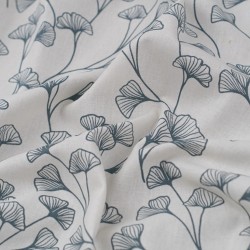 Tela de algodón hojas de ginko textura azul ceniza 