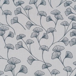 Tela de algodón hojas de ginko lisa azul ceniza 