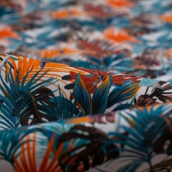 Tela de algodón con hojas detalle naranja