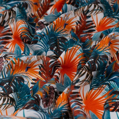 Tela de algodón con hojas textura naranja