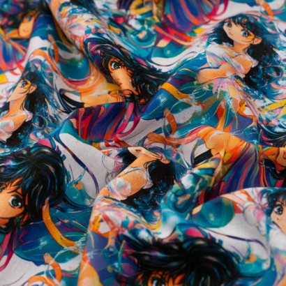 Tela de popelín rostros manga textura