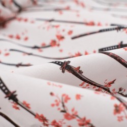 Tela de popelín flores orientales detalle