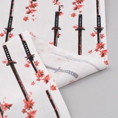 Tela de popelín flores orientales revés