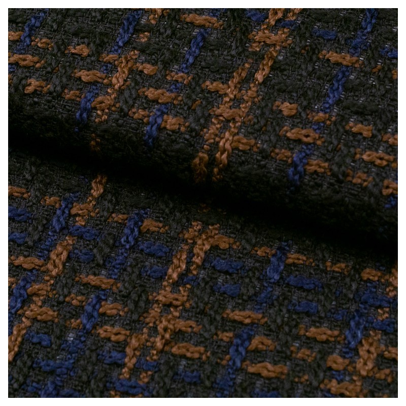 Tela de tweed cuadro grande lomo azul marino