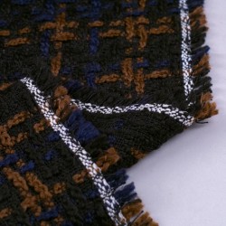 Tela de tweed cuadro grande revés azul marino