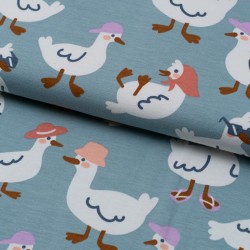 Tela de punto patos gallinas divertidas lomo