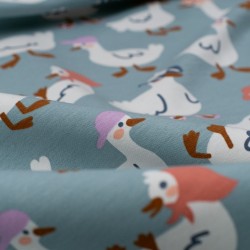 Tela de punto patos gallinas divertidas detalle