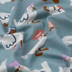 Tela de punto patos gallinas divertidas textura