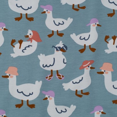 Tela de punto patos gallinas divertidas lisa