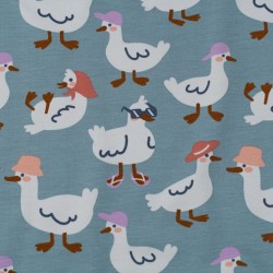 Tela de punto patos gallinas divertidas lisa