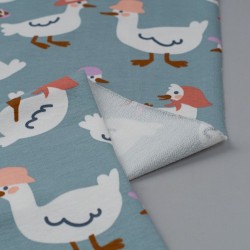 Tela de punto patos gallinas divertidas revés