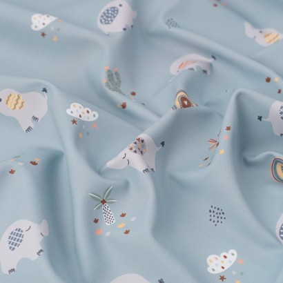 Tela de impermeable elefantes y arcoiris textura