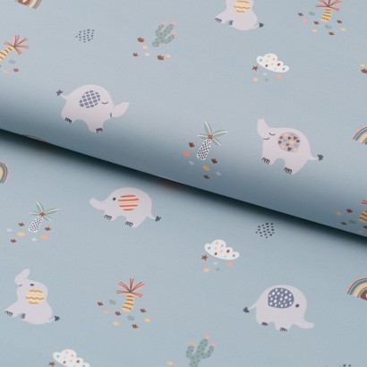 Tela de impermeable elefantes y arcoiris lomo