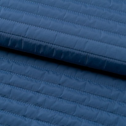 Tela de impermeable acolchado a rayas lomo azul ceniza