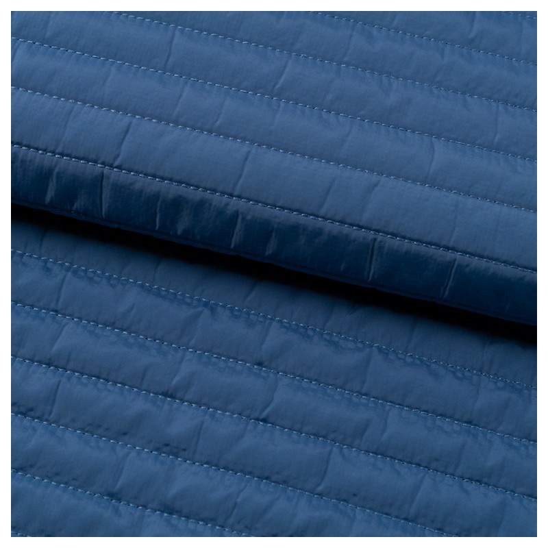 Tela de impermeable acolchado a rayas lomo azul ceniza