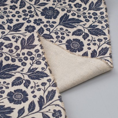 Tela de loneta ramas de flores revés