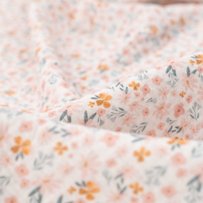 Tela de muselina florecillas primavera detalle