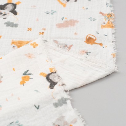 Tela de muselina animales del bosque reves