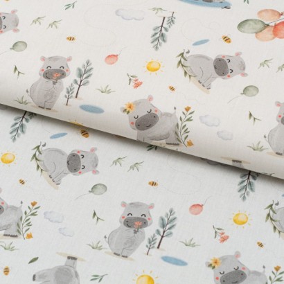 Tela de algodon rinocerontes felices lomo