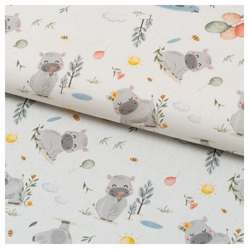 Tela de algodon rinocerontes felices lomo