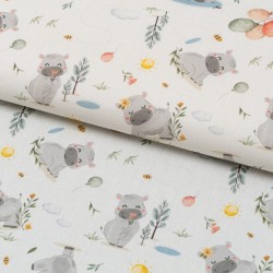 Tela de algodon rinocerontes felices lomo