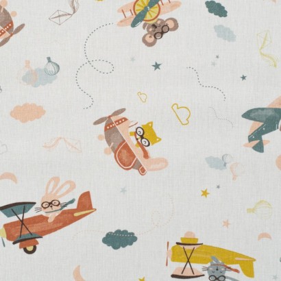 Tela de algodon animales en avionetas lisa