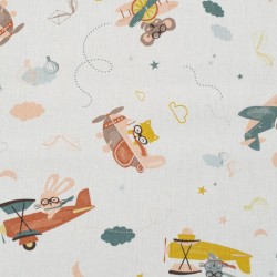 Tela de algodon animales en avionetas lisa