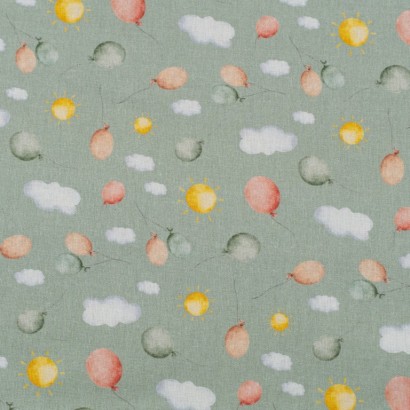 Tela de algodon globos y nubes lisa