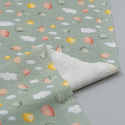 Tela de algodon globos y nubes reves