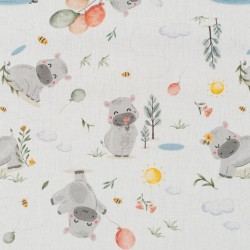 Tela de algodon rinocerontes felices lisa