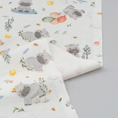 Tela de algodon rinocerontes felices reves