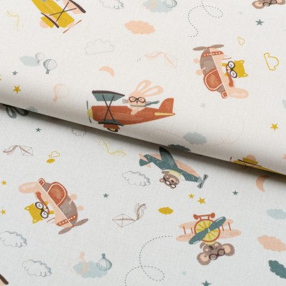 Tela de algodon animales en avionetas lomo